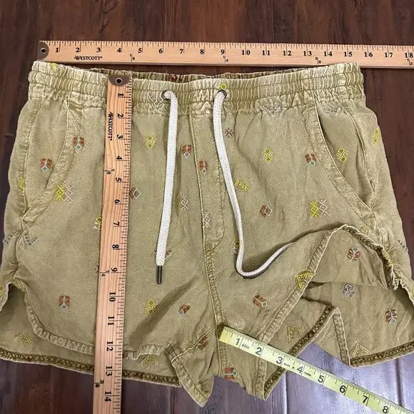 PILCRO ANTHROPOLOGIE Shorts Khaki Embroidered Drawstring Casual Beach - Picture 9 of 9